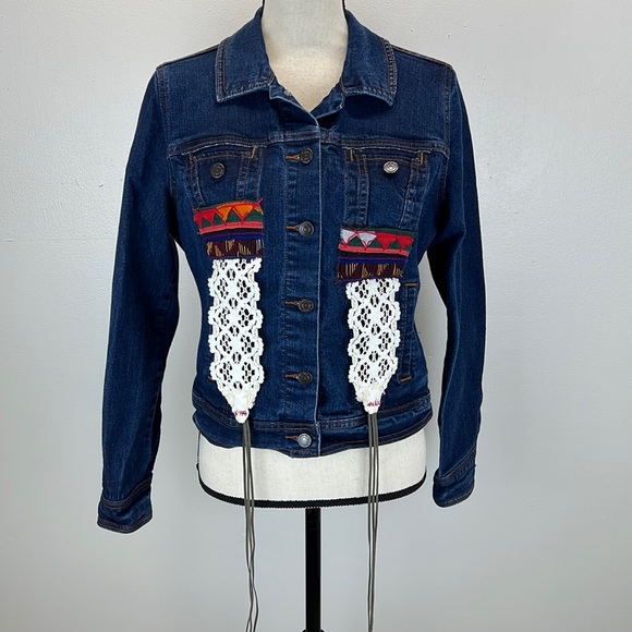 ⭐️Adorned Crown Textile custom altered denim jacket Ibiza dreams size medium - Picture 2 of 12